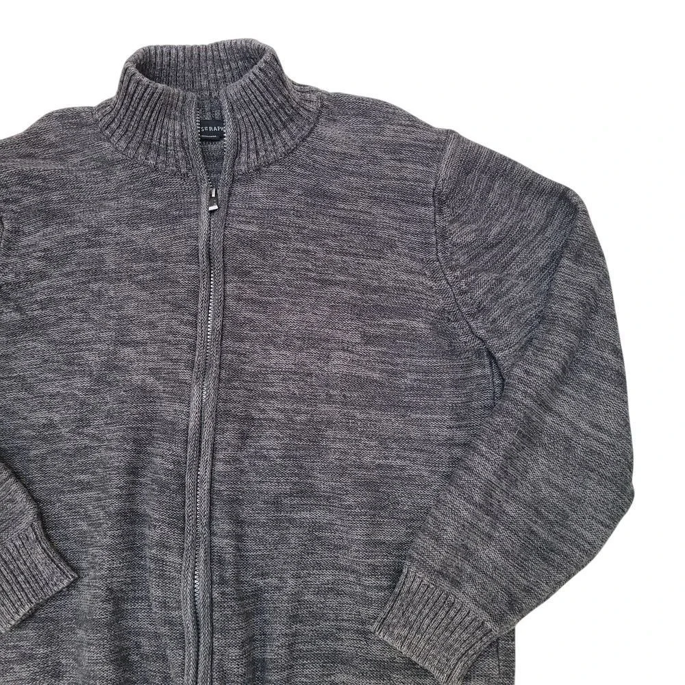 Tricots St Raphael Mens Charcoal Grey Marled Full Zip Mock Neck Sweater‎ Large